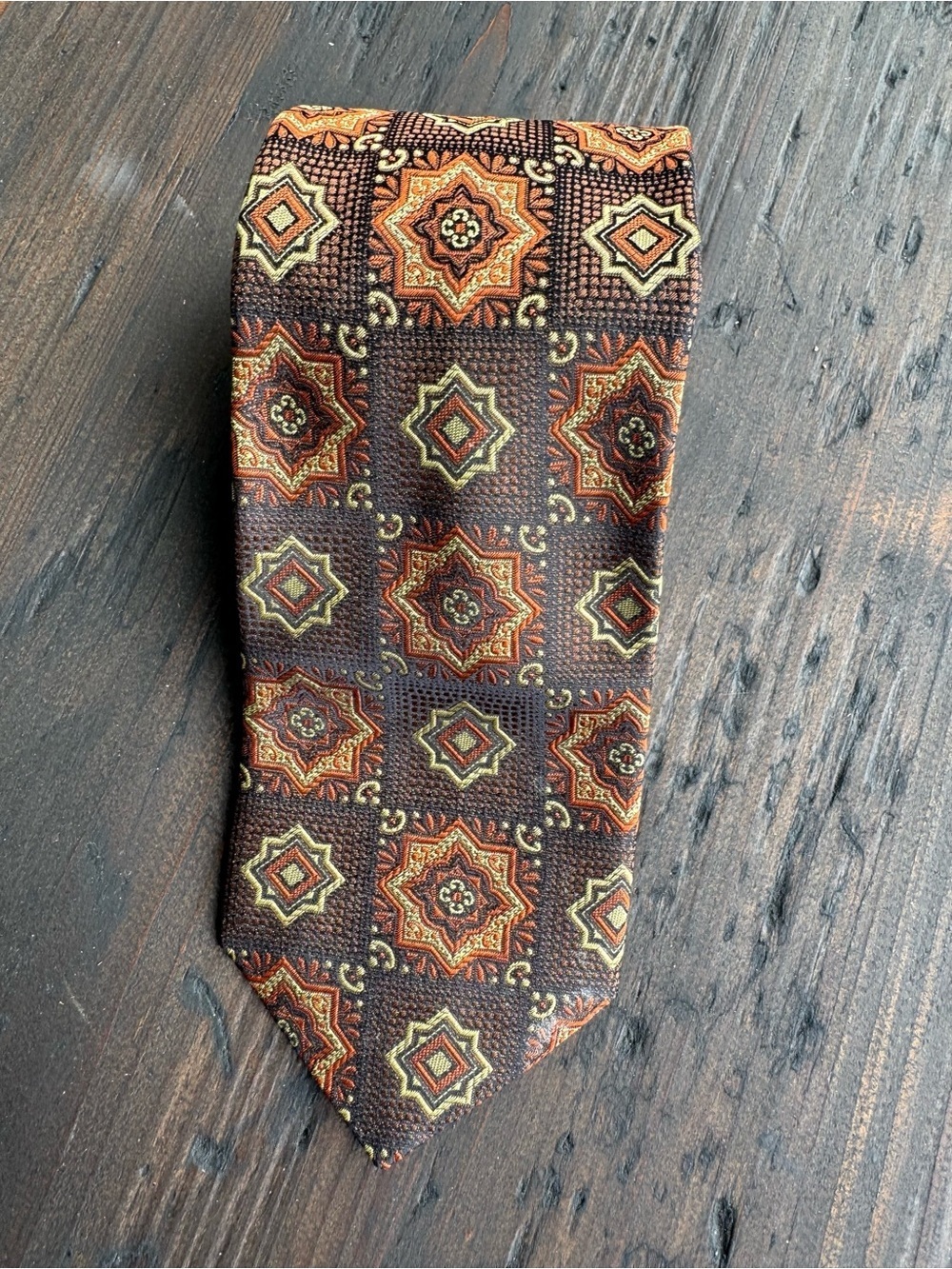 NWT Oxxford Clothes Silk Tie Brown Rust Geometric Medallion Luxury Necktie USA - Picture 4 of 8